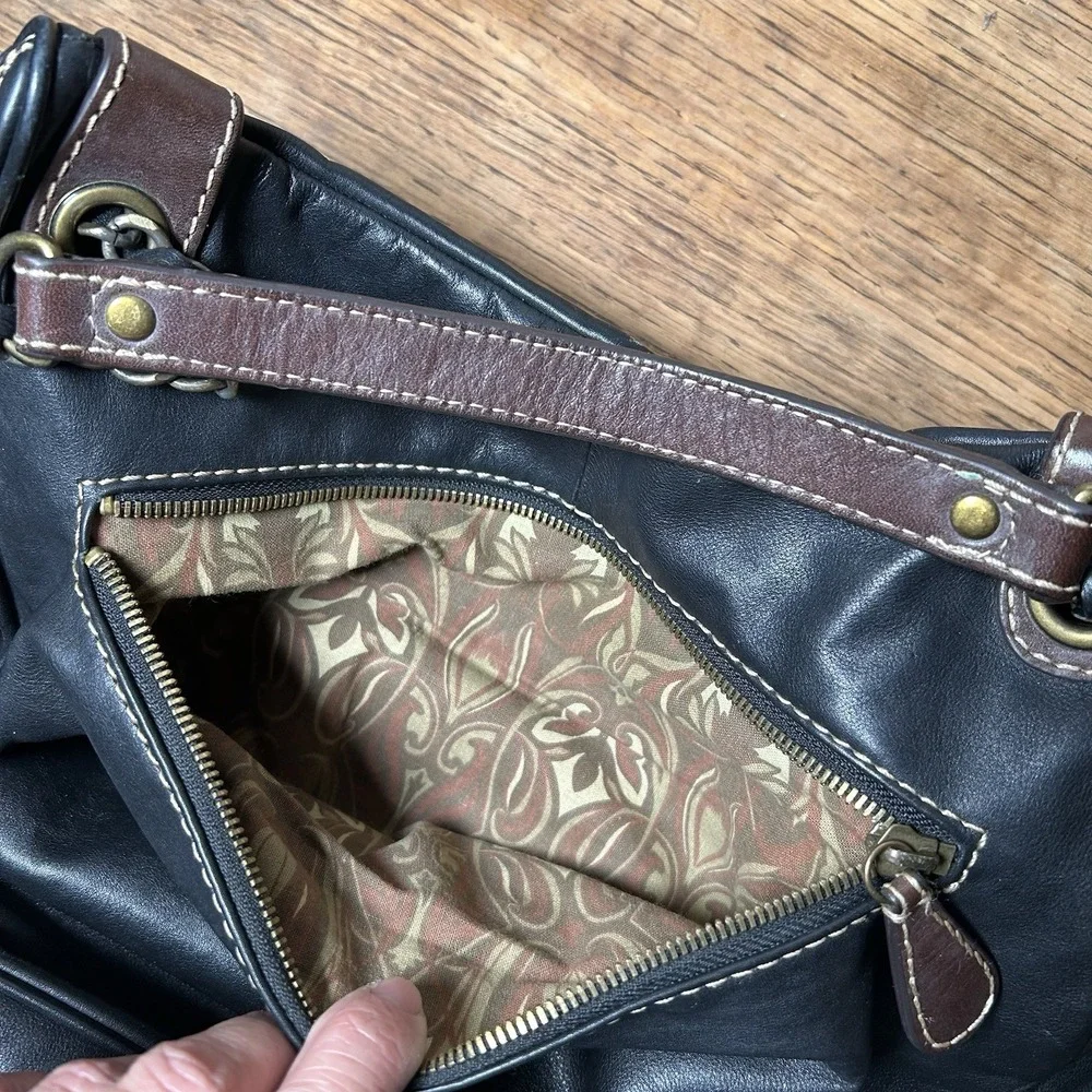 HOBO‎ International Black Leather Messenger Shoulder Bag Purse Slouchy Flip